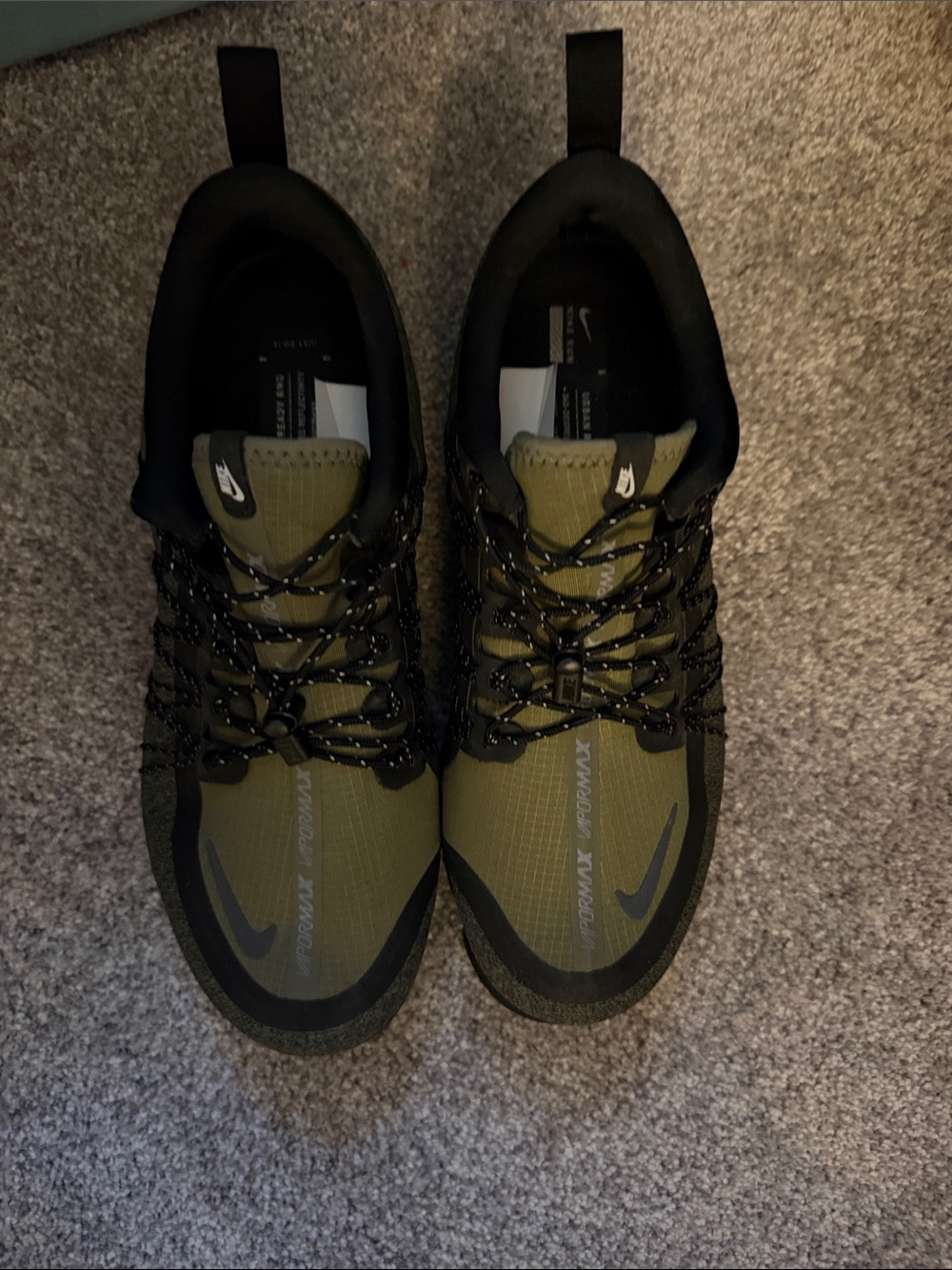 Nike Air Vapormax Run, Olive Green and Black Sneakers